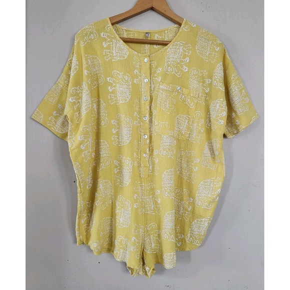 Free People Pants - Intimately Free People Womens XS Yellow Gauzy Button Up Elephant Print Romper